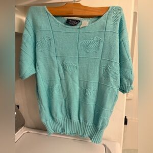 Woolrich vintage woman mint green sweater short sleeve shirt medium 100% cotton